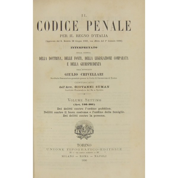 Il Codice Penale Per Il Regno D Italia Approvato Dal R Decreto