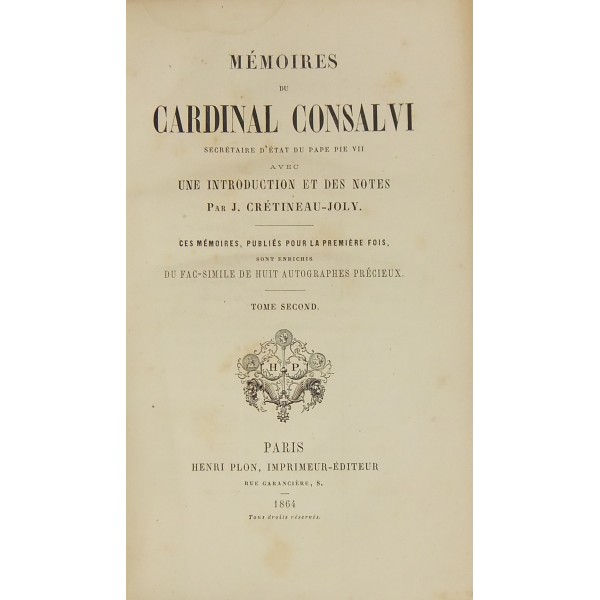 Memoires du cardinal Consalvi secretaire d'Etat du pape Pie VII