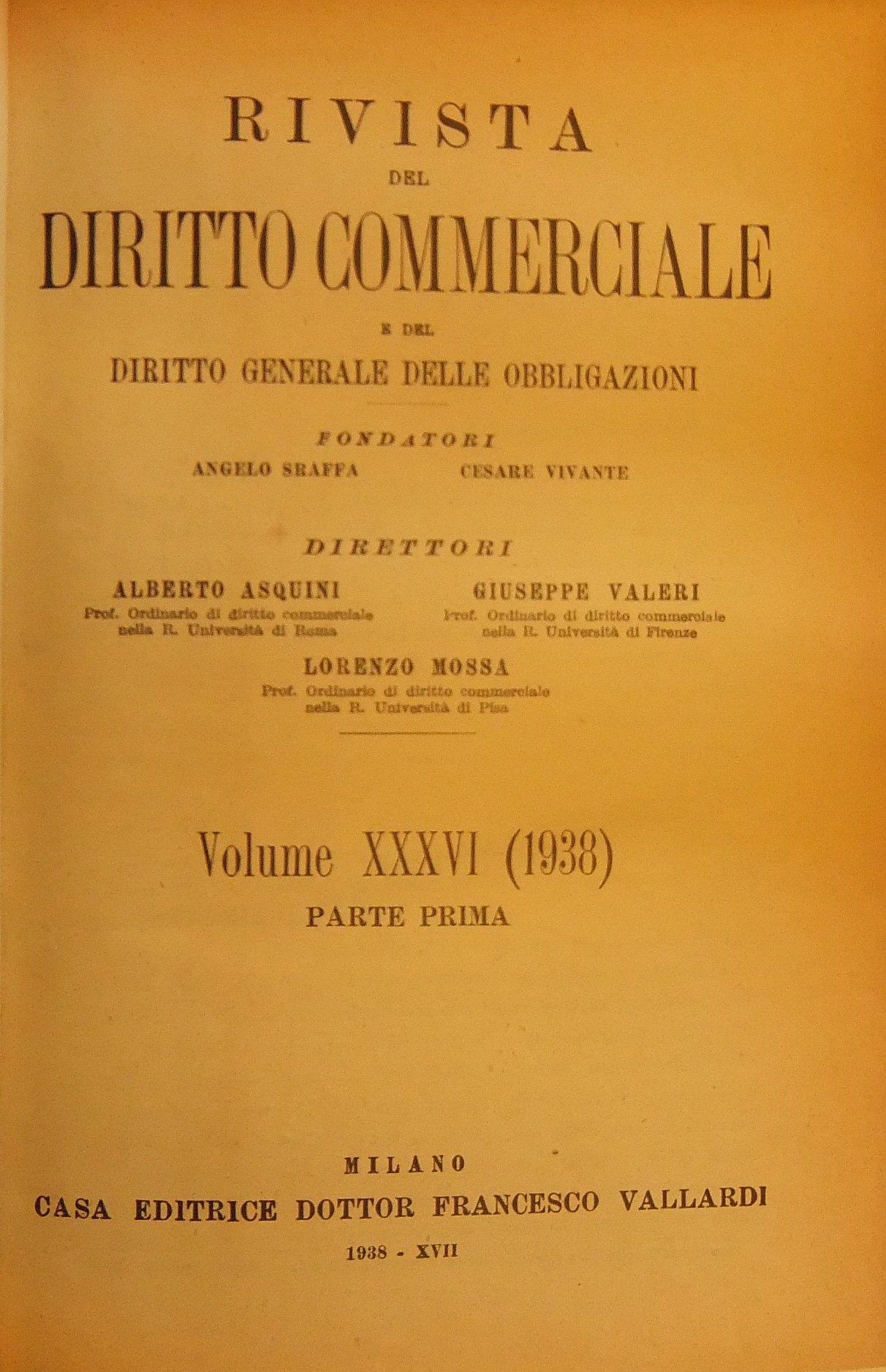 Rivista del Diritto Commerciale e del diritto generale delle obbligazioni.  Diretta da A. Sraffa e C. Vivante. Vol. XX - 1922