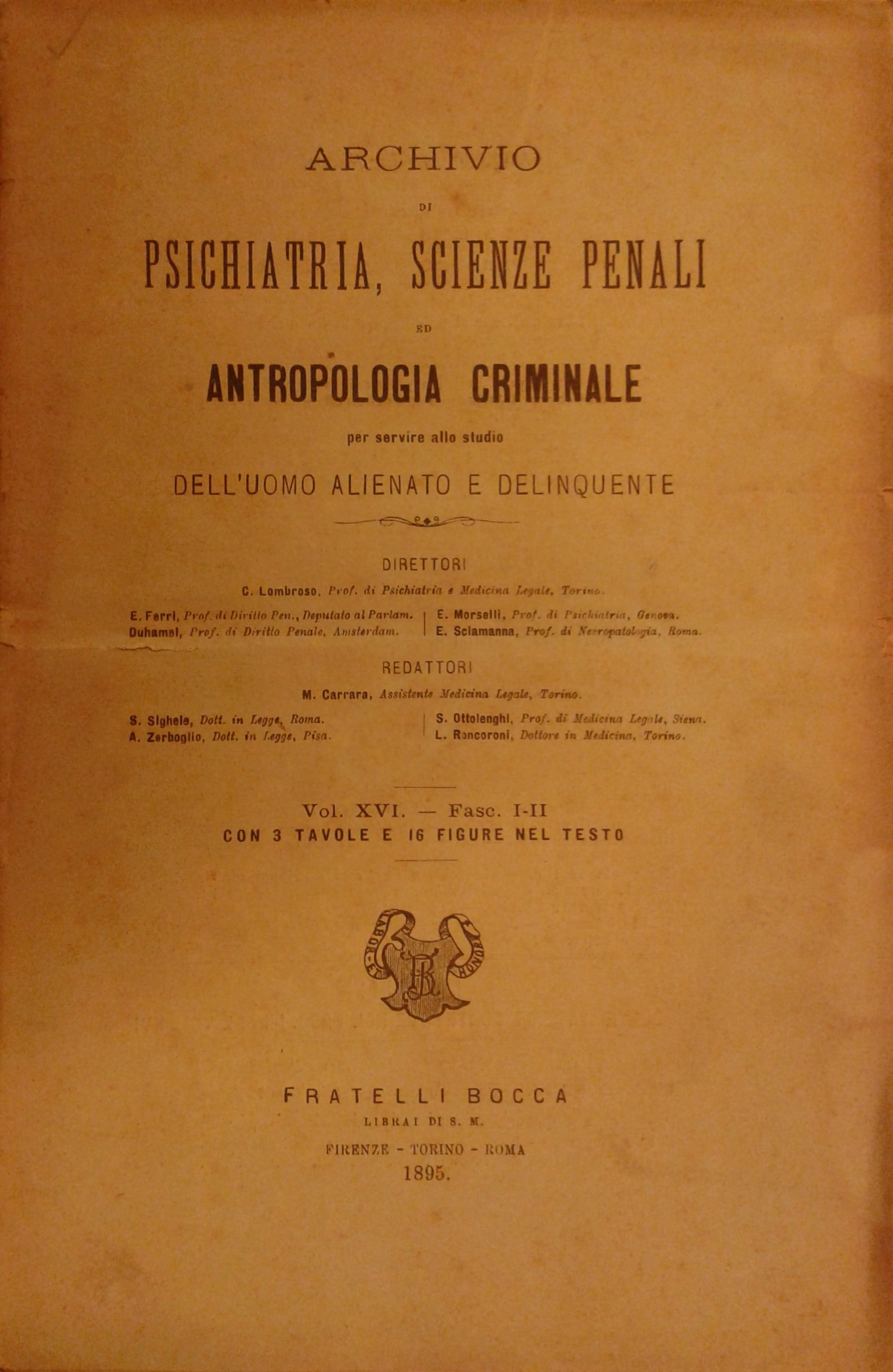 Archivio di Psichiatria, Scienze penali, ed Antropologia criminale