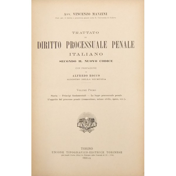 TRATTATO DI DIRITTO PROCESSUALE PENALE ITALIANO di Vincenzo Manzini 4 LIBRI  1931